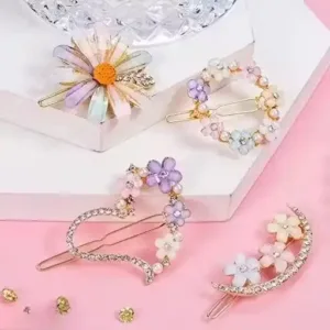 Korean Style Flower Metal Hair Lock Pin for Women & Girls – Hair Accessories